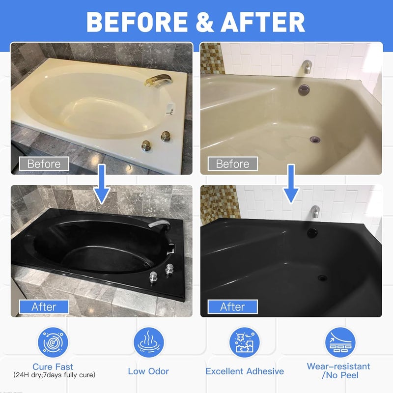DWIL Tile Paint, Tub and Tile Refinishing Kit with Tools, Bathtub Paint Water Based &Low Odor, Easy to Use for Bathroom Kitchen, Semi-Gloss Black, 25-30sq.ft - Image 2